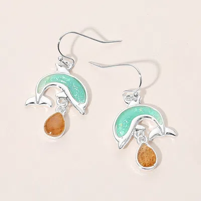 Fashnzfab Dolphin Teardrop Charm Dangle Earrings In Multi