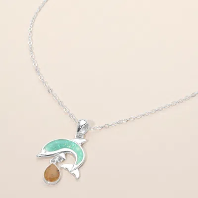 Fashnzfab Dolphin Teardrop Charm Pendant Necklace In Metallic