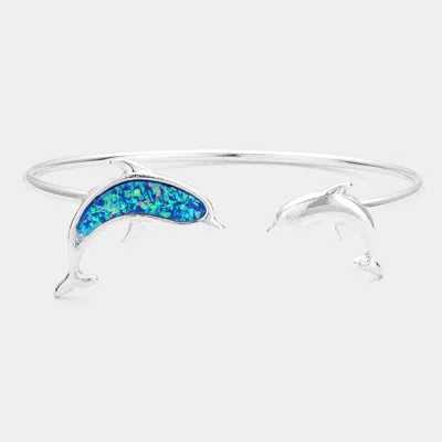 Fashnzfab Dolphin Tip Cuff Bracelet Blue, Silver