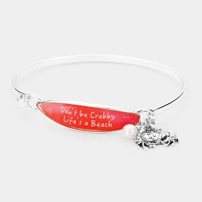 Fashnzfab Don't Be Crabby Life's A Beach Crab Charm Surfboard Hook Bracelet Antique Silver, Red In Multi