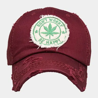 Fashnzfab Don't Worry Be Happy Message Hemp Leaf Vintage Baseball Cap In White