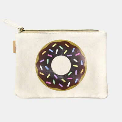 Fashnzfab Donut Printed Cotton Canvas Eco Pouch Bag In Brown