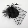 Fashnzfab Dotted Mesh Flower Feather Mesh Fascinator / Headband In Black