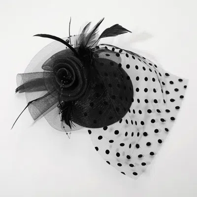 Fashnzfab Dotted Mesh Flower Feather Mesh Fascinator / Headband In Black