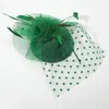 Fashnzfab Dotted Mesh Flower Feather Mesh Fascinator / Headband In Green