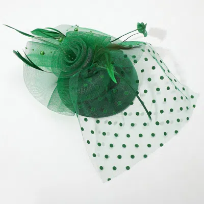 Fashnzfab Dotted Mesh Flower Feather Mesh Fascinator / Headband In Green