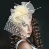 Fashnzfab Dotted Mesh Flower Feather Mesh Fascinator / Headband In Multi