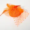 Fashnzfab Dotted Mesh Flower Feather Mesh Fascinator / Headband In Orange