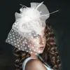 Fashnzfab Dotted Mesh Flower Feather Mesh Fascinator / Headband In White