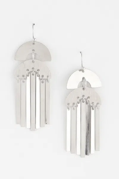 Fashnzfab Double Arch Bar Drop Earrings In Silver
