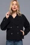 Fashnzfab Double Breasted Short Trench Jacket In Black