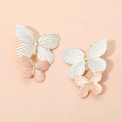 Fashnzfab Double Butterfly Link Drop Earrings In Multi