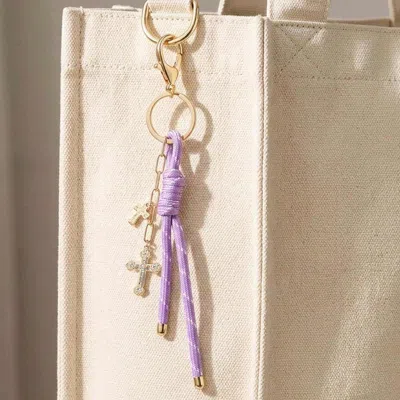 Fashnzfab Double Cross Charm Drop Rope Knot Keychain Bag Charm In Gold