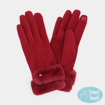Fashnzfab Double Faux Fur Cuff Fleece Smart Touch Gloves In White
