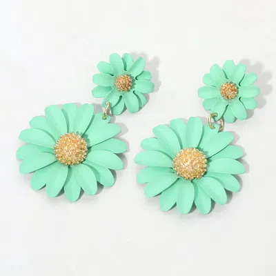 Fashnzfab Double Floral Drop Earrings In Green
