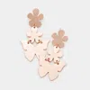 Fashnzfab Double Flower Butterfly Metal Earrings - Worn Rose Gold In Pink