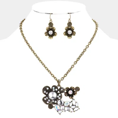 Fashnzfab Double Flower Crystal Pendant Necklace In Multi