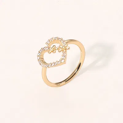 Fashnzfab Double Flower Stone Paved Open Heart Accent Ring In Multi