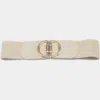 Fashnzfab Double Half Open Circle Buckle Stretch Elastic Belt In Neutral