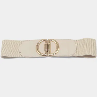 Fashnzfab Double Half Open Circle Buckle Stretch Elastic Belt In Neutral