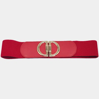 Fashnzfab Double Half Open Circle Buckle Stretch Elastic Belt In Red