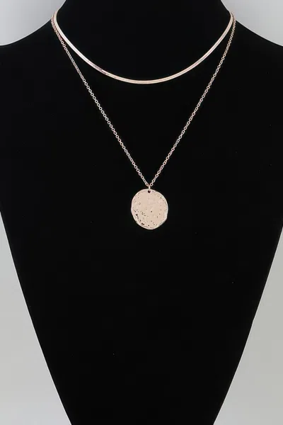 Fashnzfab Double Hammered Pendant Chain Necklace In Gold