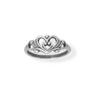 Fashnzfab Double Heart And Swirl Design Ring In Gray