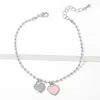 Fashnzfab Double Heart Charm Bubble Chain Bracelet Pink, Rhodium In Multi