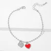Fashnzfab Double Heart Charm Bubble Chain Bracelet Red, Rhodium In Multi