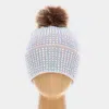 Fashnzfab Double Layer Bedazzled Cuffed Pom Pom Beanie Hat In Multi