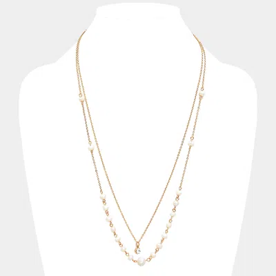 Fashnzfab Double Layer Crystal Pearl Necklace In Silver