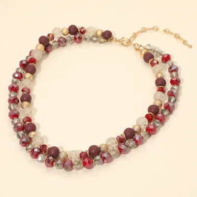 Fashnzfab Double Layered Beaded Necklace - Wine In Pink