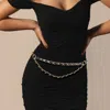 Fashnzfab Double Layered Draped Faux Leather Waist Chain Belt In Gold