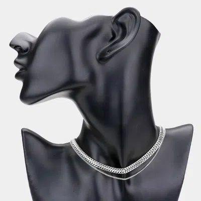 Fashnzfab Double Layered Metal Chain Choker Necklace In Metallic