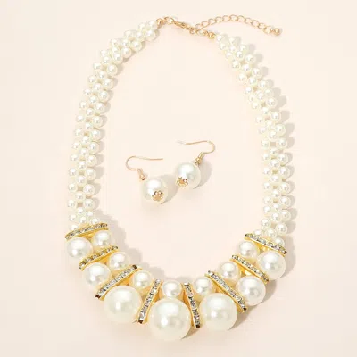 Fashnzfab Double Layered Pearl Beaded Necklace In Gold