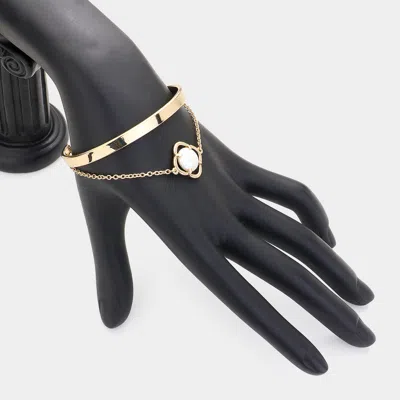 Fashnzfab Double Layered Pearl Charm Drop Cuff Bracelet Cream, Gold In Multi