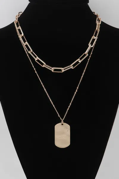 Fashnzfab Double Layered Tag Chain Necklace In Black