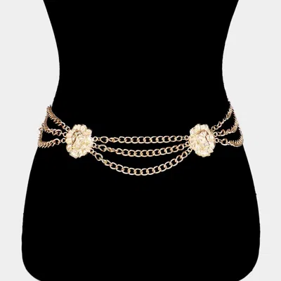 Fashnzfab Double Lion Accented Draped Metal Chain Belt In Gold