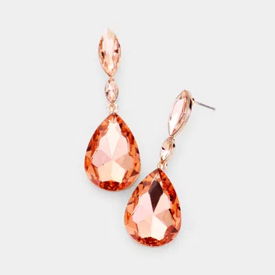 Fashnzfab Double Marquise Stone Teardrop Link Dangle Evening Earrings - Peach In Red
