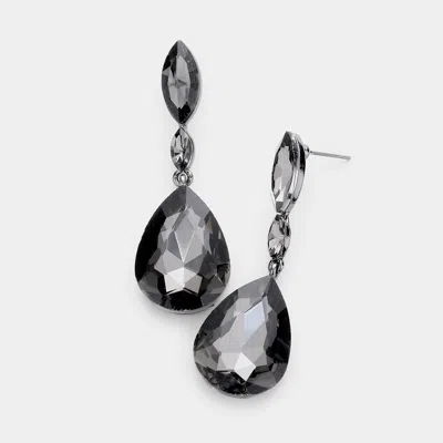 Fashnzfab Double Marquise Stone Teardrop Link Dangle Evening Earrings In Black