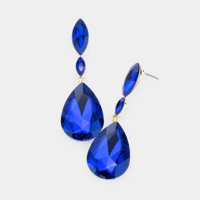 Fashnzfab Double Marquise Stone Teardrop Link Dangle Evening Earrings In Blue