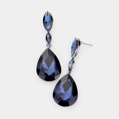 Fashnzfab Double Marquise Stone Teardrop Link Dangle Evening Earrings In Blue