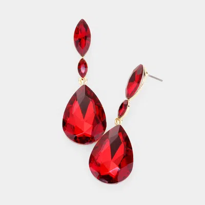 Fashnzfab Double Marquise Stone Teardrop Link Dangle Evening Earrings In Red