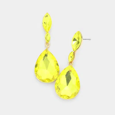 Fashnzfab Double Marquise Stone Teardrop Link Dangle Evening Earrings In Yellow