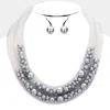 Fashnzfab Double Mesh Tube Pearl Collar Necklace In Gray