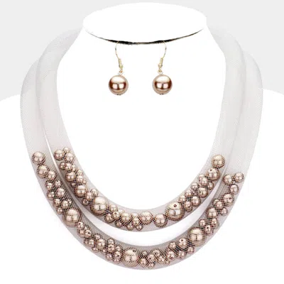 Fashnzfab Double Mesh Tube Pearl Collar Necklace In Multi