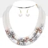 Fashnzfab Double Mesh Tube Pearl Collar Necklace In Silver