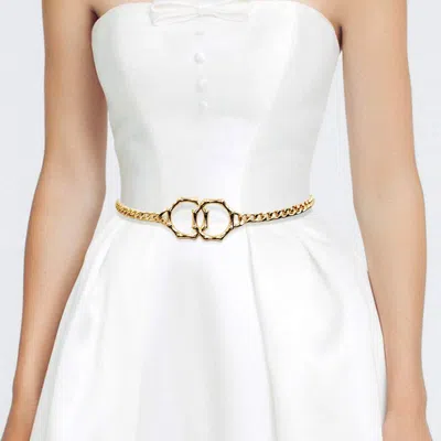 Fashnzfab Double Metal Bamboo Ring Chain Waist Belt In Gold