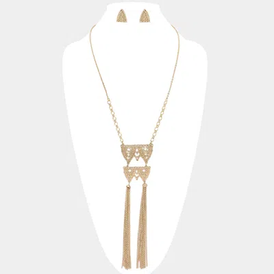 Fashnzfab Double Metal Chain Tassel Necklace In Gold
