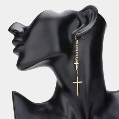 Fashnzfab Double Metal Cross Dropdown Dangle Earrings In Gold